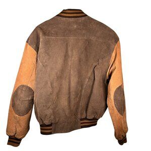 Vintage 90s Streetwear Suede Leather Size XL Bomber Jacket Coat Colorblock Brown